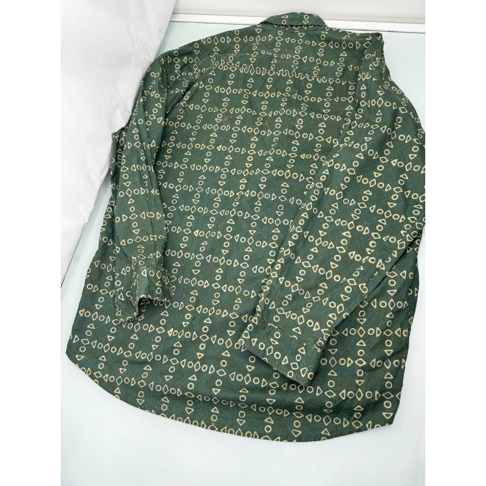 Mutiara Art Bali Men Shirt Lightweight Button Up Geometric Long Sleeve Green XL - Picture 5 of 5